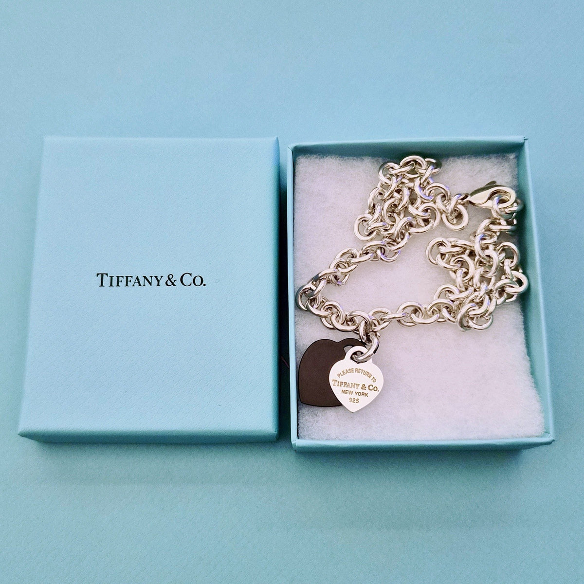 RARE Tiffany & Co. RTT Silver Heart Tag x Onyx Heart Removable Pendant Necklace