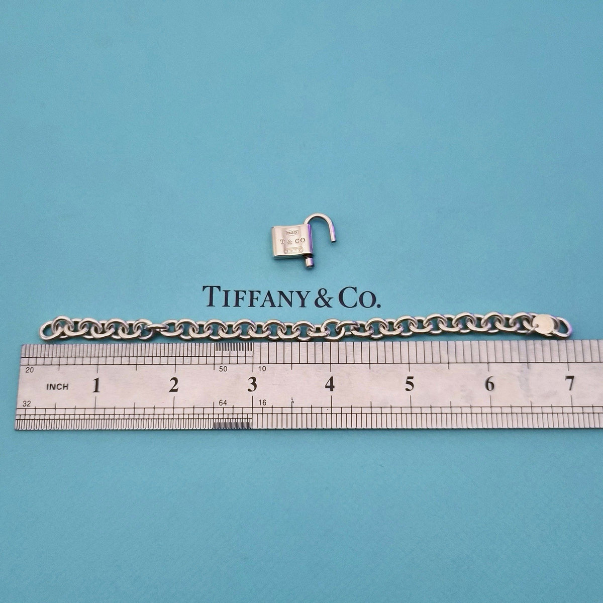 Tiffany & Co. Sterling Silver 1837 Lock Padlock Charm 7 in Bracelet