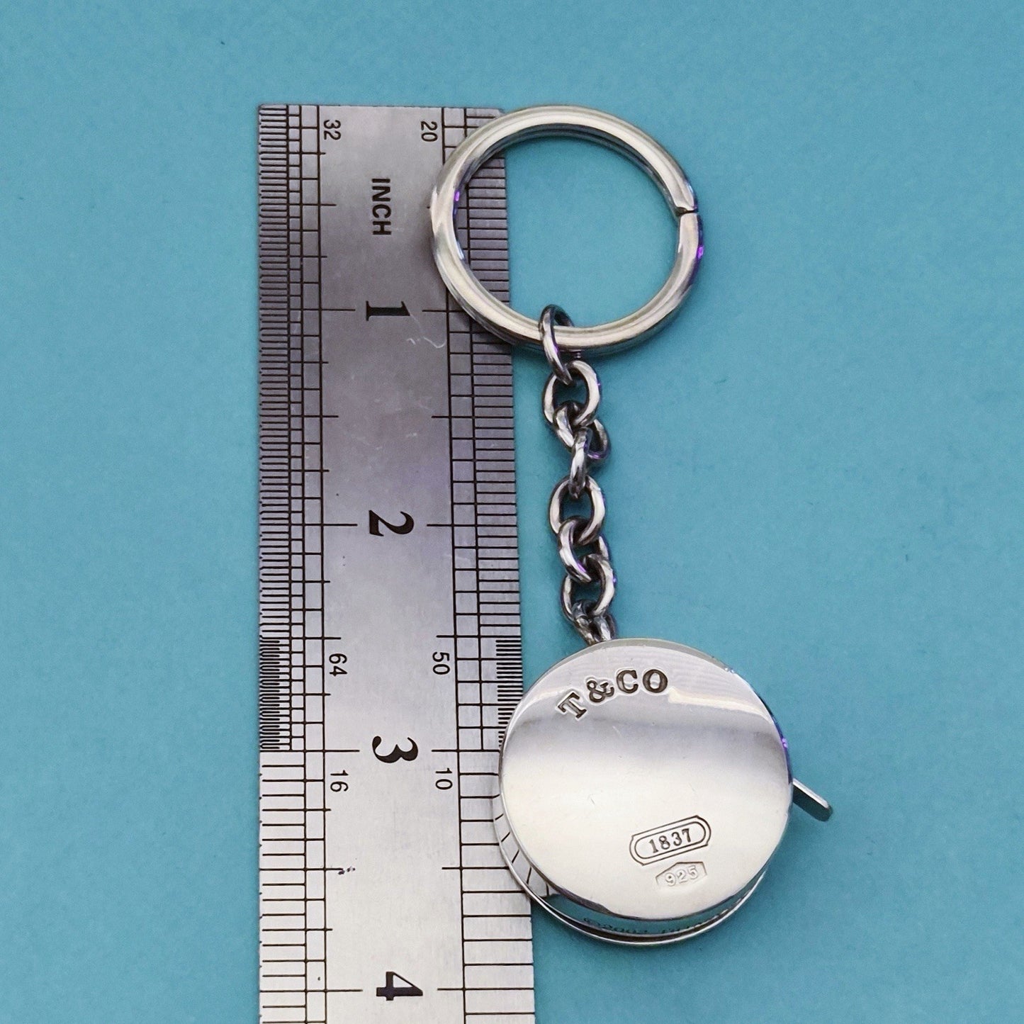 RARE Tiffany & Co. 1837 Retractable Tape Measure Silver Key Ring Keychain