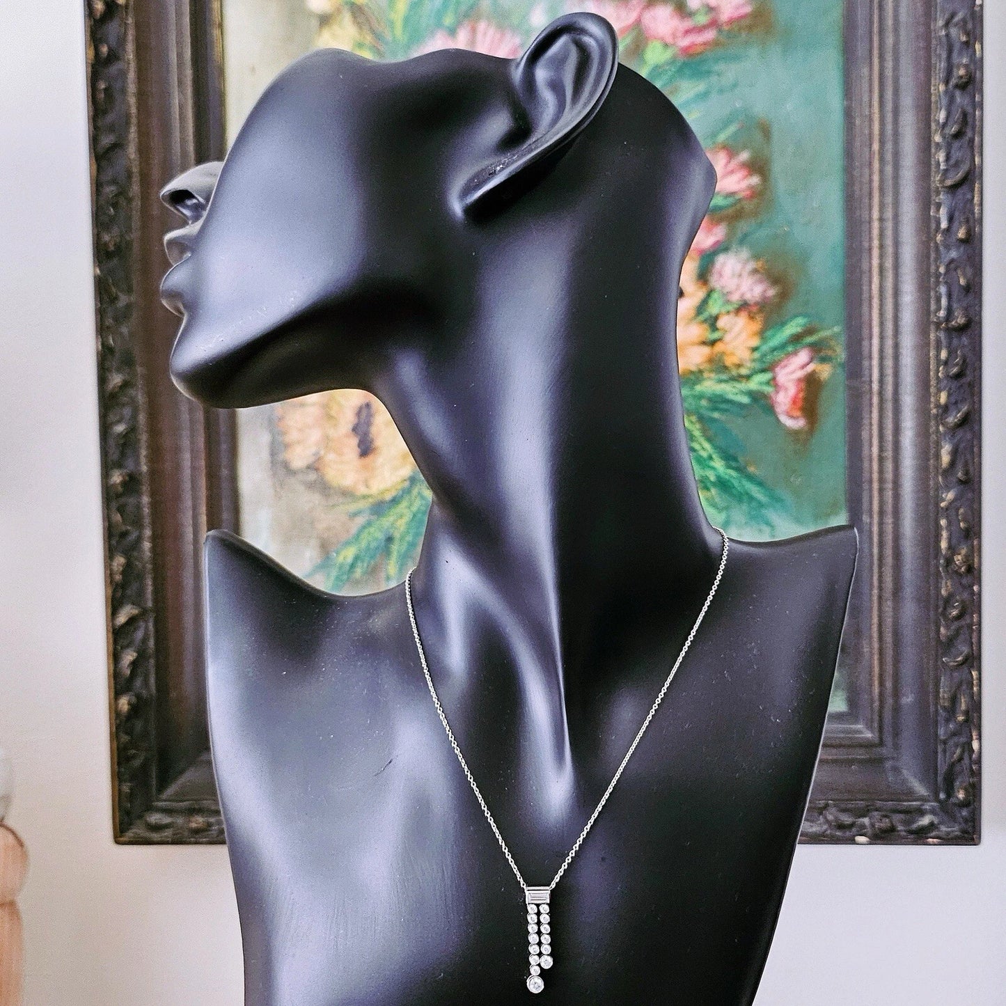 RARE Tiffany & Co. Platinum Diamond Jazz Double Drop Pendant Necklace