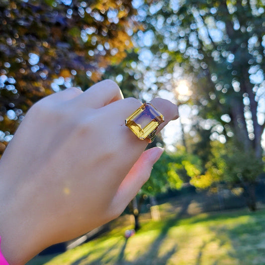 Vintage Tiffany & Co. 18.5 Ct Sparkler Emeral Cut Citrine 14k Gold Cocktail Ring