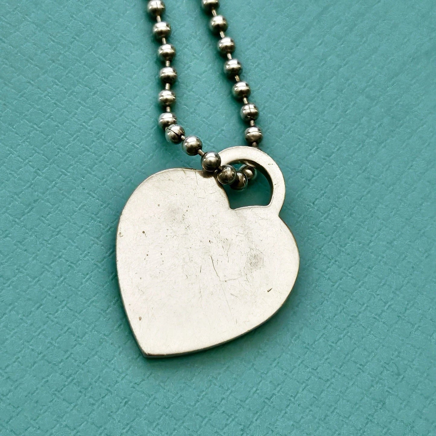 Vintage Tiffany & Co. Please RTT Large Heart Tag Pendant Long Beaded Chain Necklace