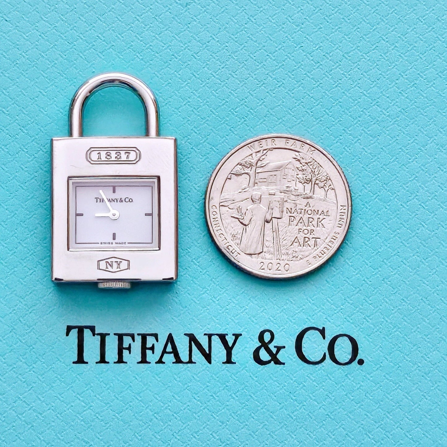 Tiffany & Co. 1837 White Dial Padlock Stainless Steel Charm Pendant Swiss Watch
