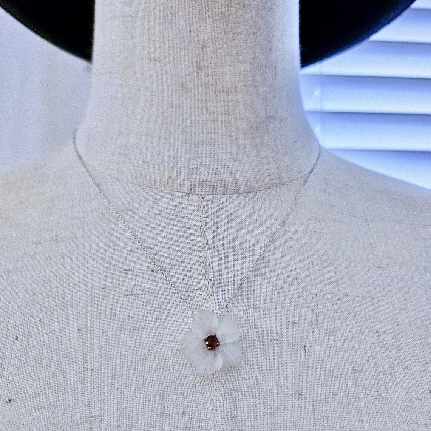 Vintage Tiffany & Co. Paloma Picasso Carved Rock Crystal Flower 18k Silver Necklace