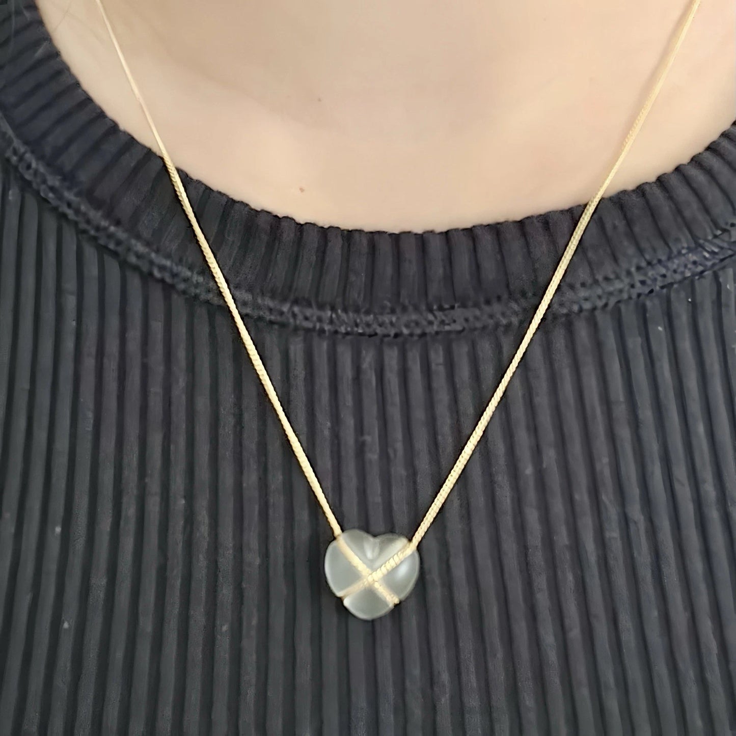 RARE Vintage Tiffany & Co. 18k Yellow Gold Rock Crystal Cross Heart Necklace