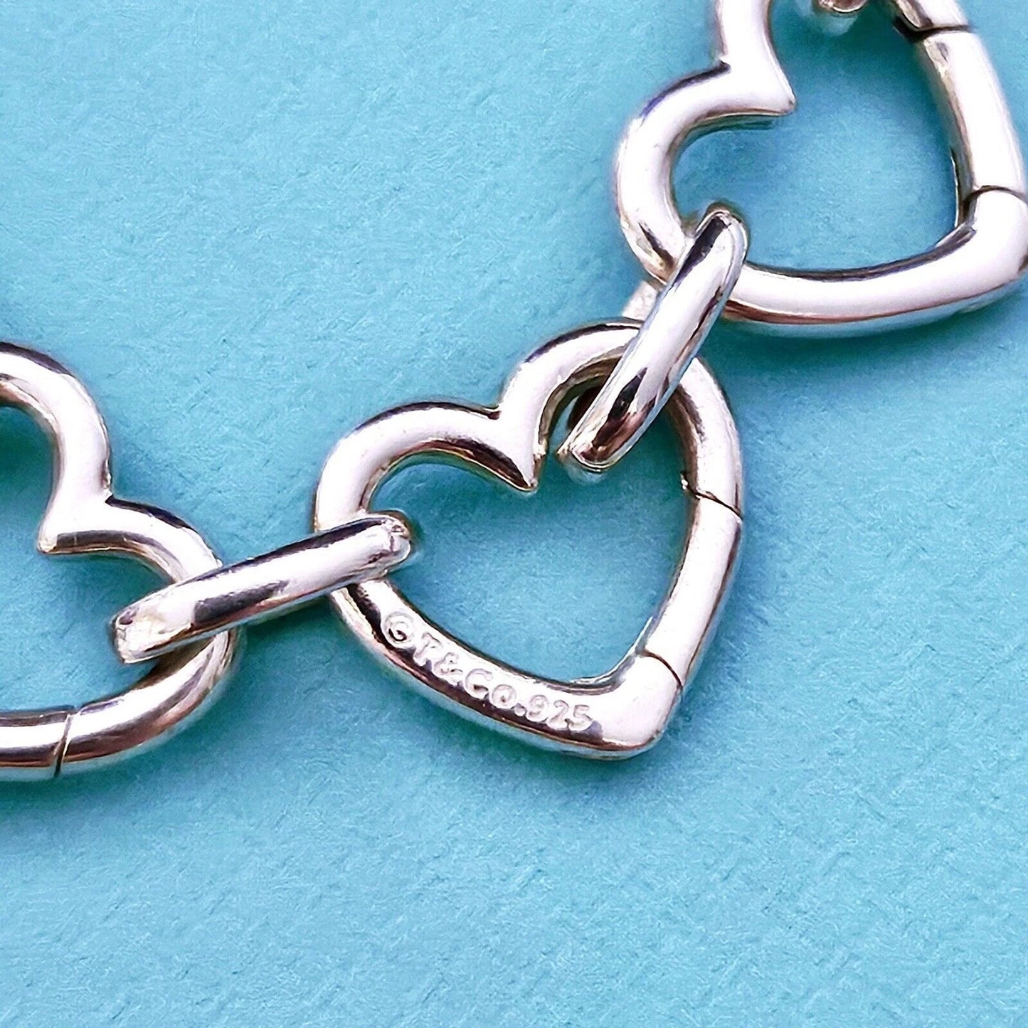 ULTRA RARE Vintage Tiffany & Co. Multi Heart Clasping Link Silver Bracelet