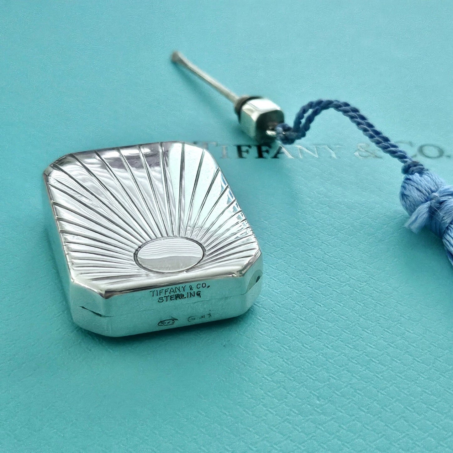 RARE Vintage Tiffany & Co. Antique Silver Perfume Flask Bottle With Blue Tassel