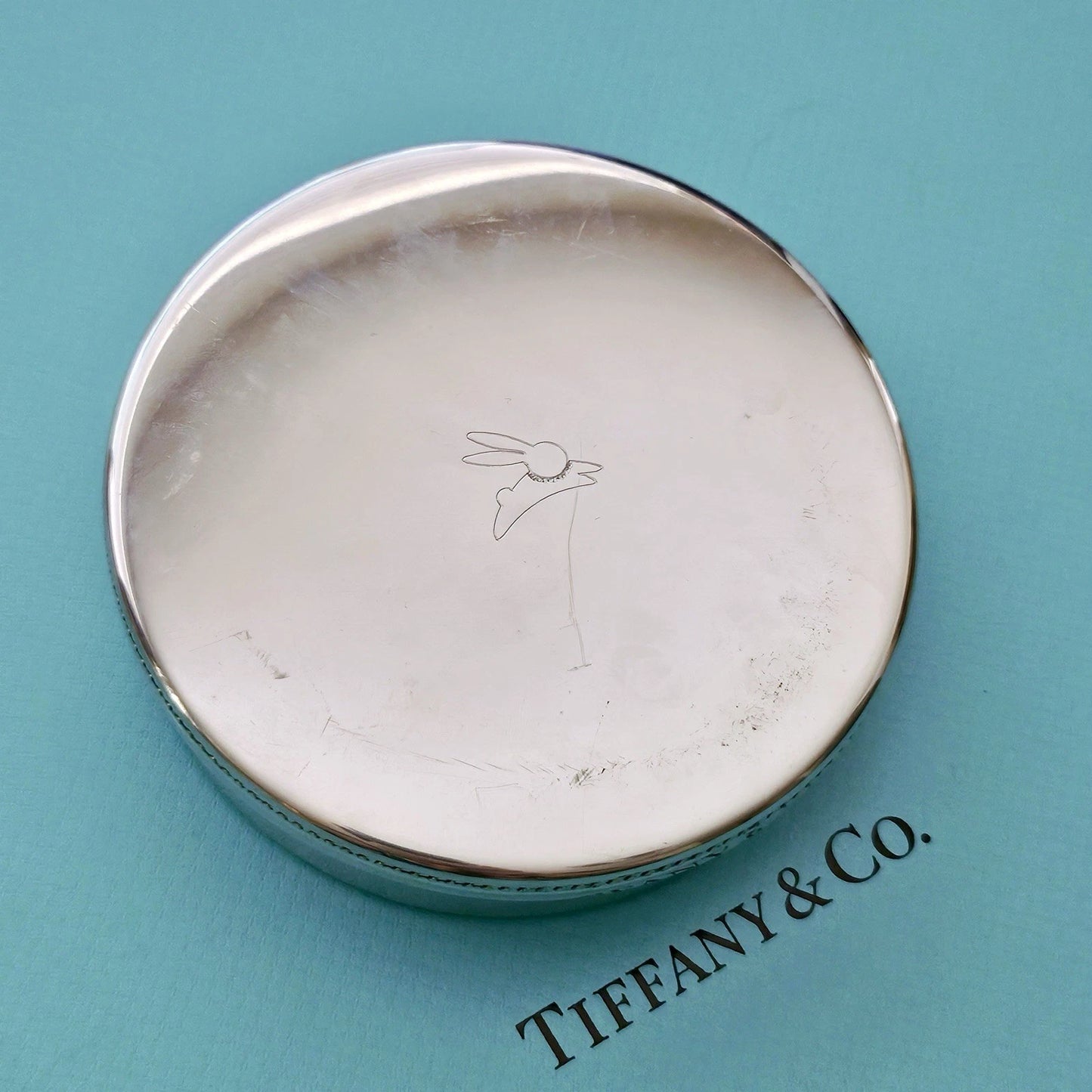 Vintage Tiffany & Co. Rabbit Engraved Silver Tone Handcrafted Pewter Jewelry Box