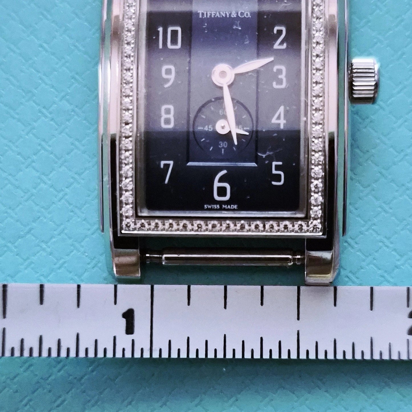 Tiffany & Co. Blue Dial Diamond Bezel Rectangular Quartz Movement w Buckle