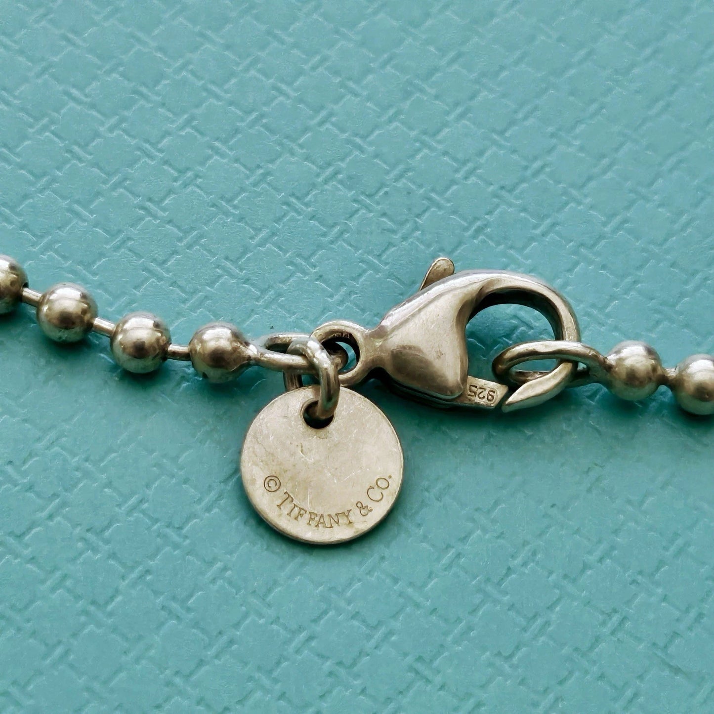 Vintage Tiffany & Co. Please RTT Large Heart Tag Pendant Long Beaded Chain Necklace