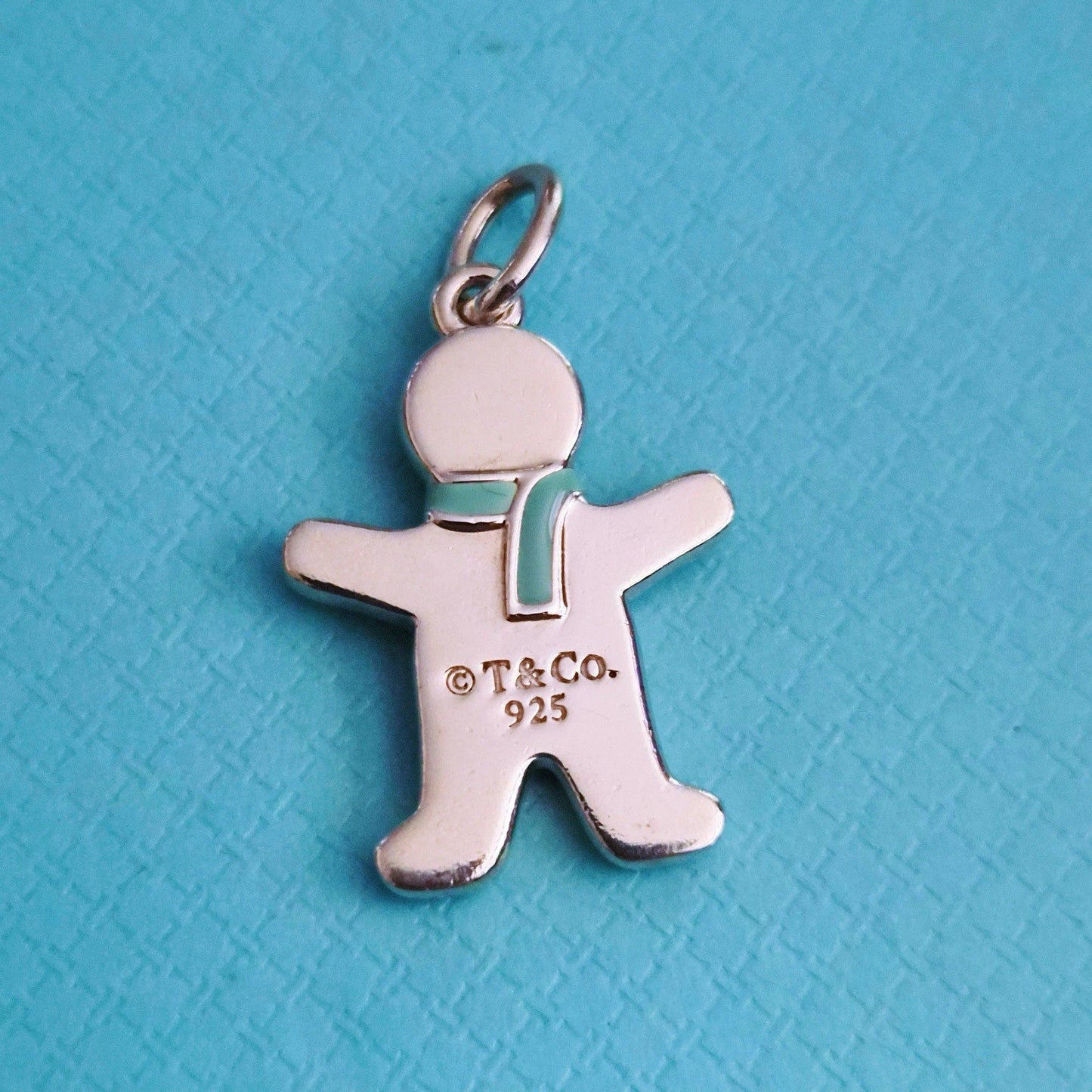 RARE Tiffany & Co. Blue Enamel Silver Gingerbread Man Christmas Charm Pendant
