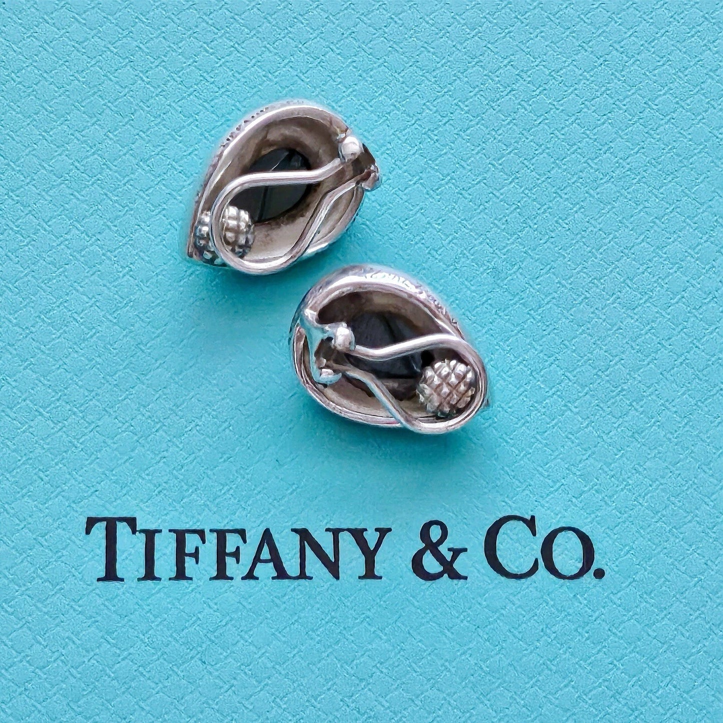 Vintage Tiffany & Co. Paloma Picasso Hematite Teardrop Gemstone Silver Clip On Earrings