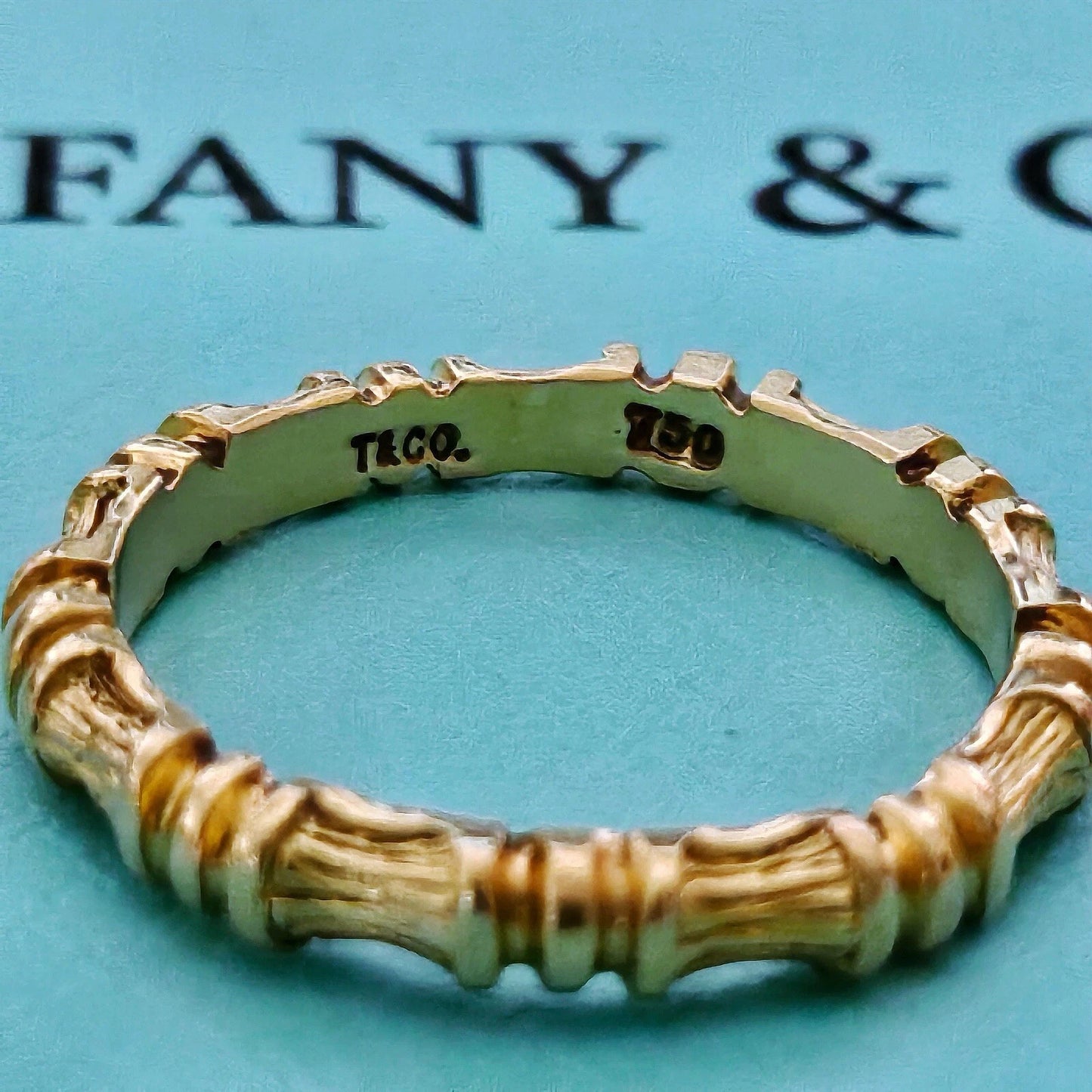 RARE Vintage Tiffany & Co. 18k Yellow Gold Bamboo Stacking Ring Band