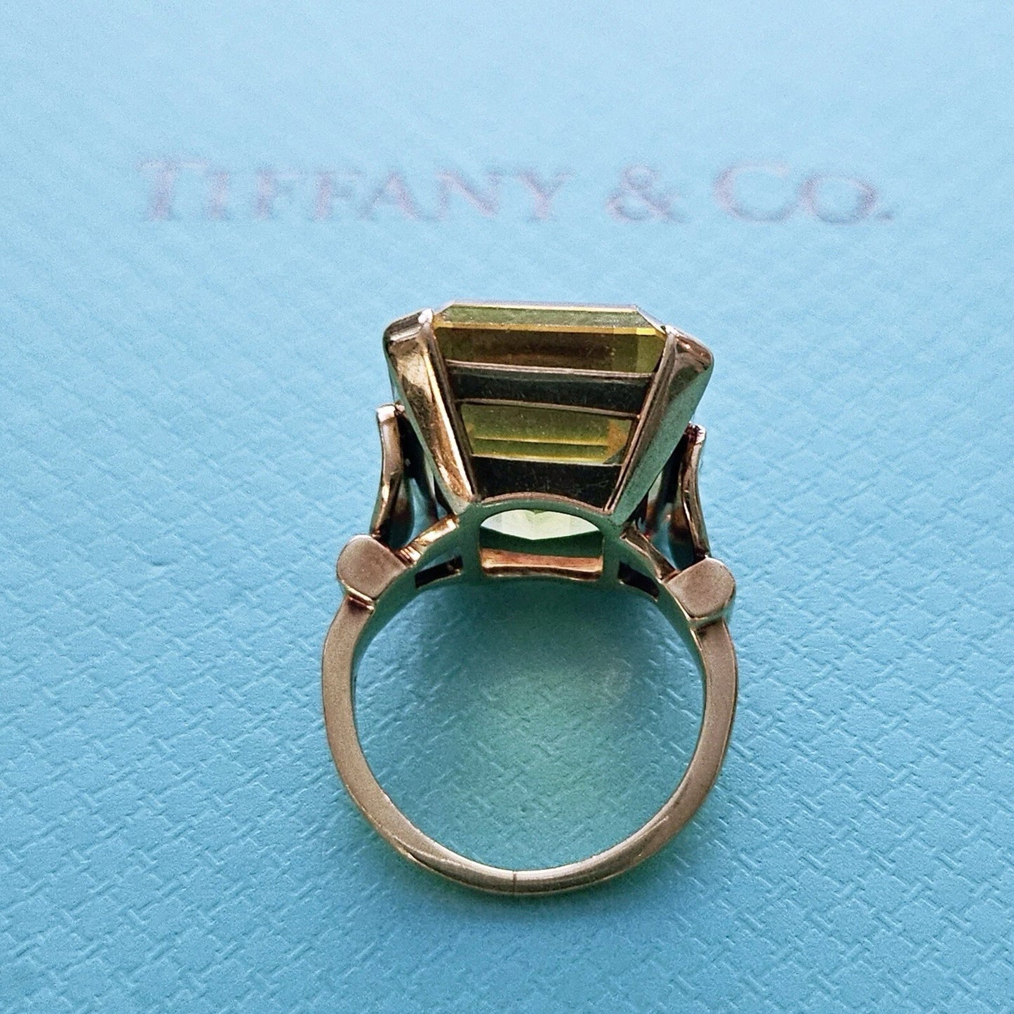 Vintage Tiffany & Co. 18.5 Ct Sparkler Emeral Cut Citrine 14k Gold Cocktail Ring