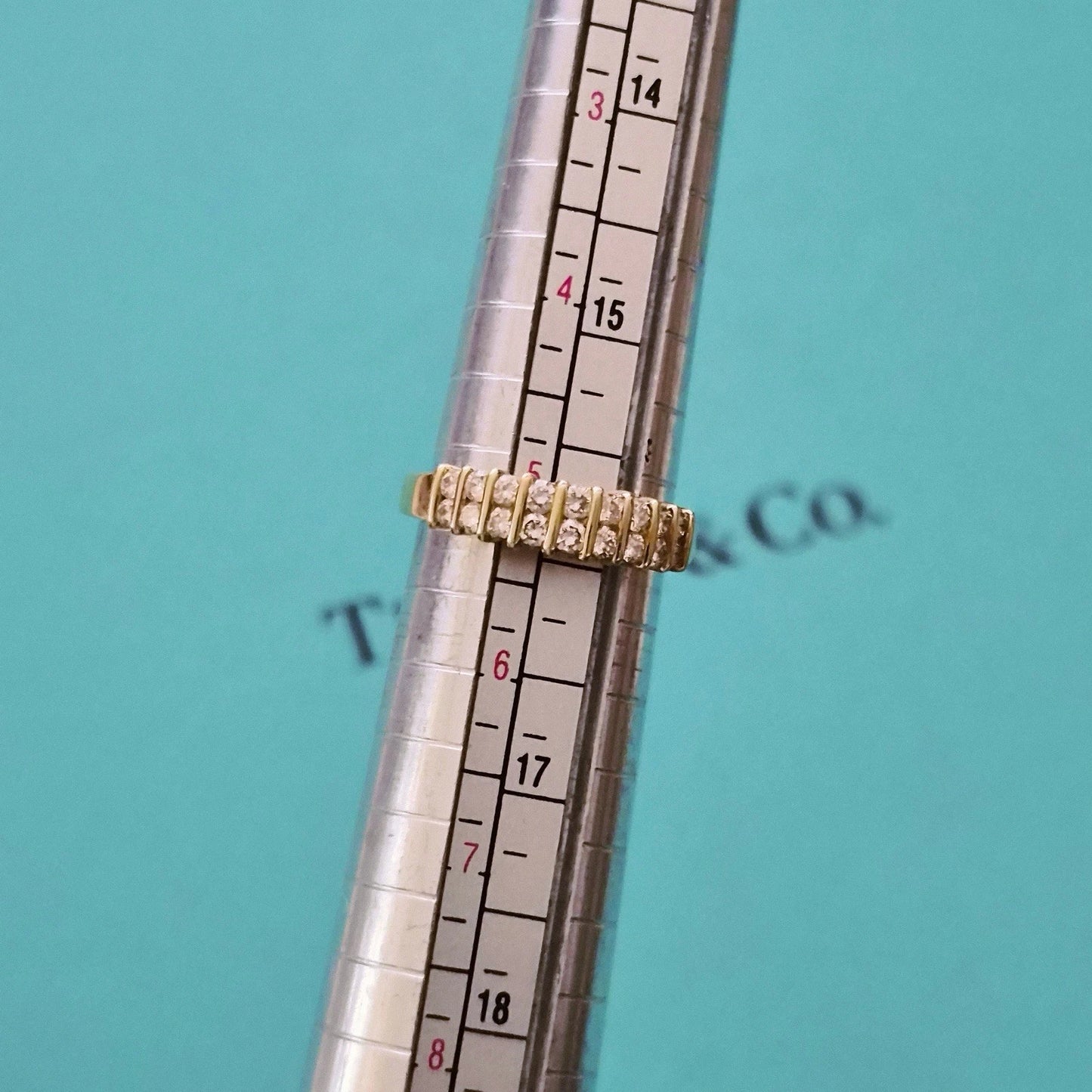 RARE Vintage Tiffany & Co. Diamond Half Circle 2 Rows 18k Yellow Gold Ring Band