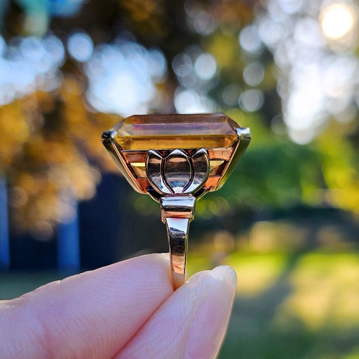Vintage Tiffany & Co. 18.5 Ct Sparkler Emeral Cut Citrine 14k Gold Cocktail Ring