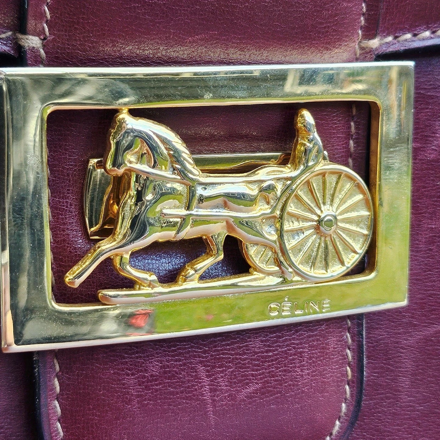 Vintage CELINE Horse Carriage Burgundy Italy Leather Shoulder Bag w Wallet