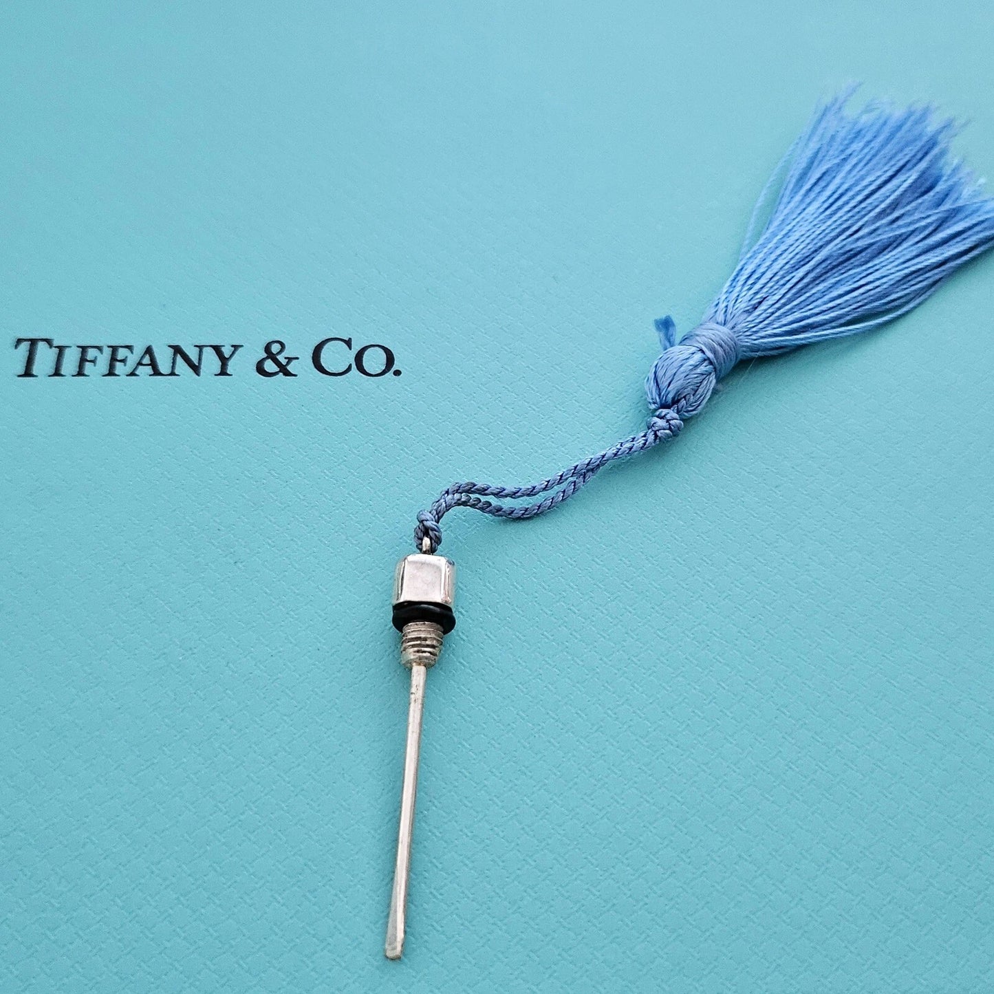 RARE Vintage Tiffany & Co. Antique Silver Perfume Flask Bottle With Blue Tassel