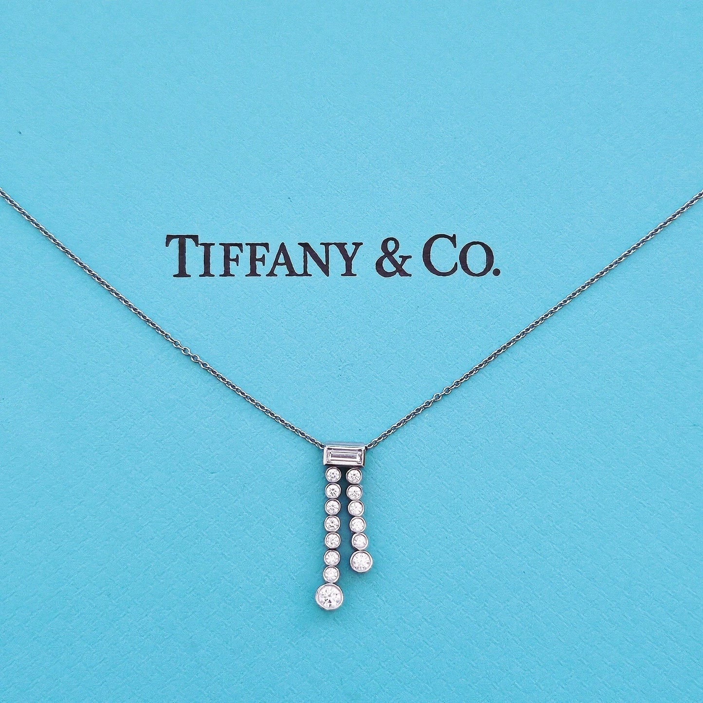RARE Tiffany & Co. Platinum Diamond Jazz Double Drop Pendant Necklace