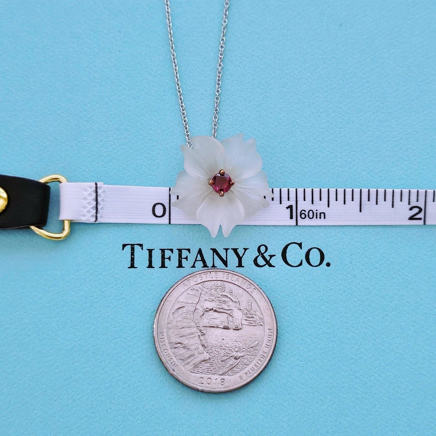 Vintage Tiffany & Co. Paloma Picasso Carved Rock Crystal Flower 18k Silver Necklace