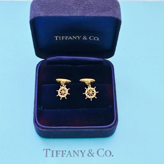 RARE Vintage Tiffany & Co. x Ralph Lauren 18k Yellow Gold Ship’s Wheel Cufflinks