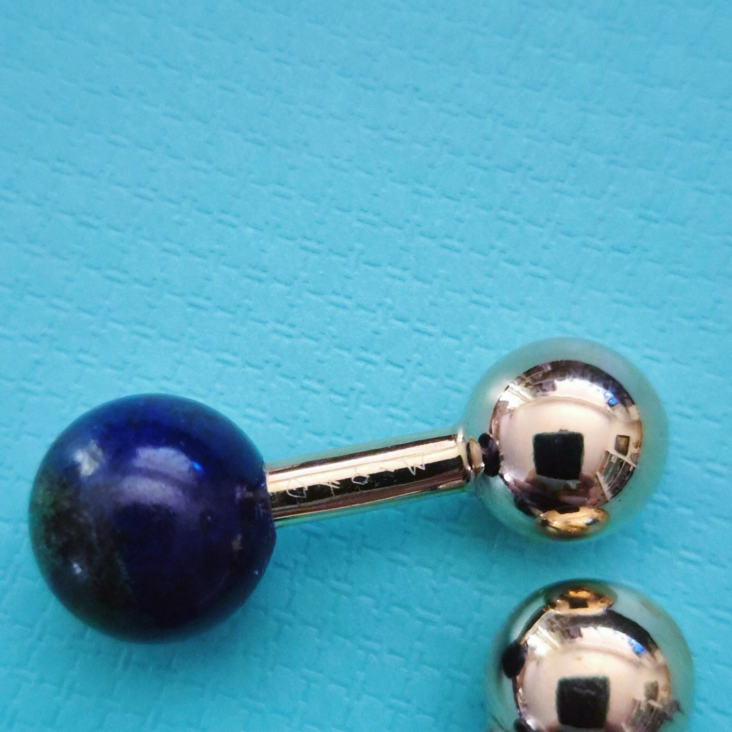 RARE Vintage Tiffany & Co 14k Yellow Gold Barbell Cufflinks with Lapis Lazuli