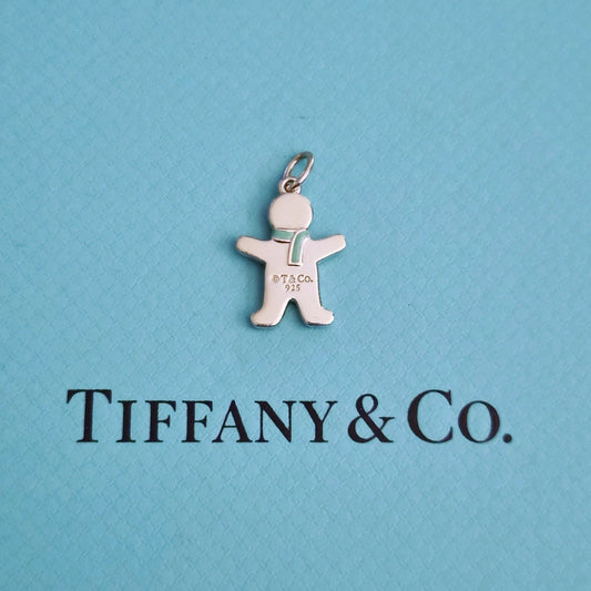 RARE Tiffany & Co. Blue Enamel Silver Gingerbread Man Christmas Charm Pendant