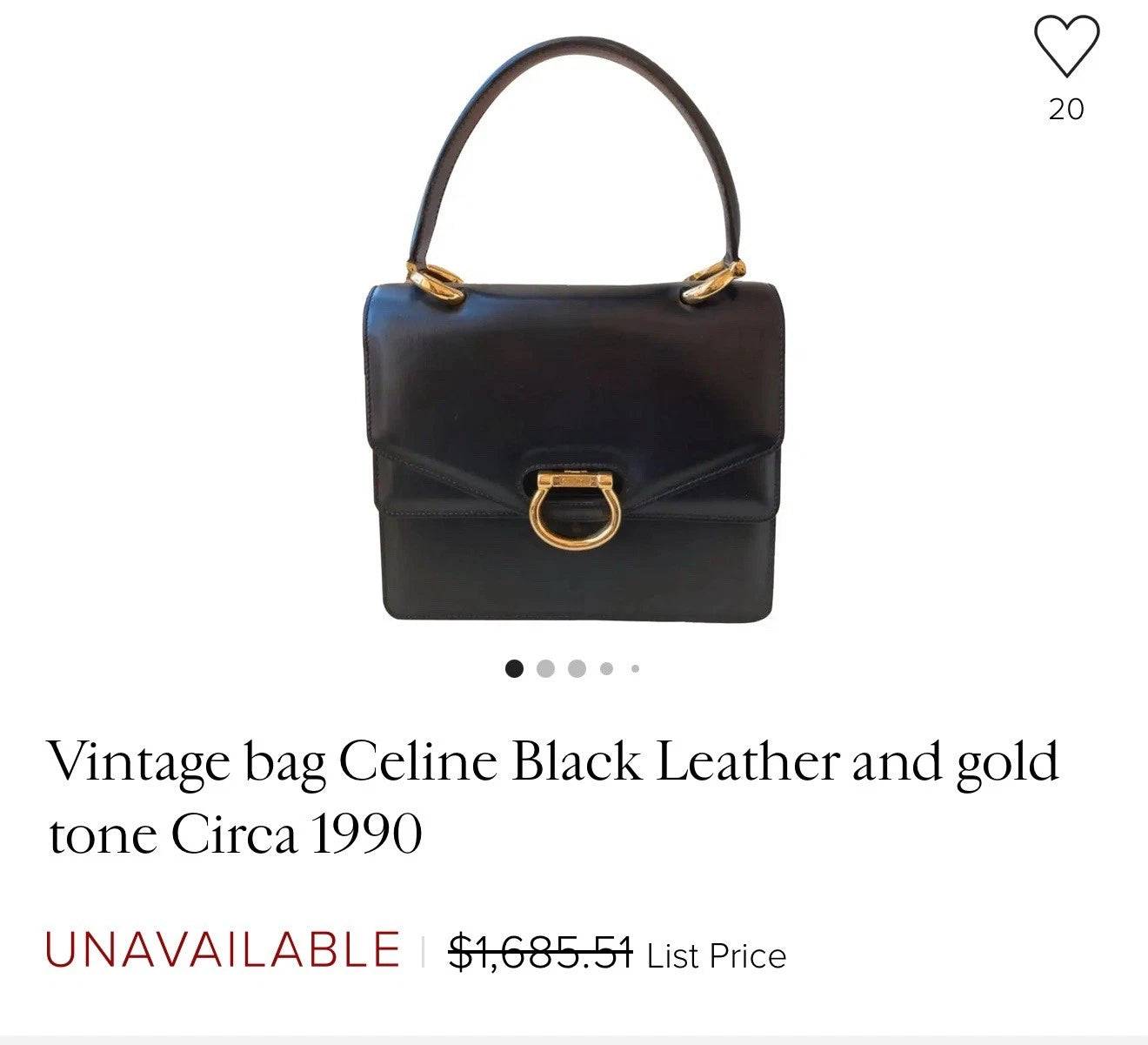 Vintage CELINE Black Leather And Gold Tone Circa 1990 Top Handle Handbag