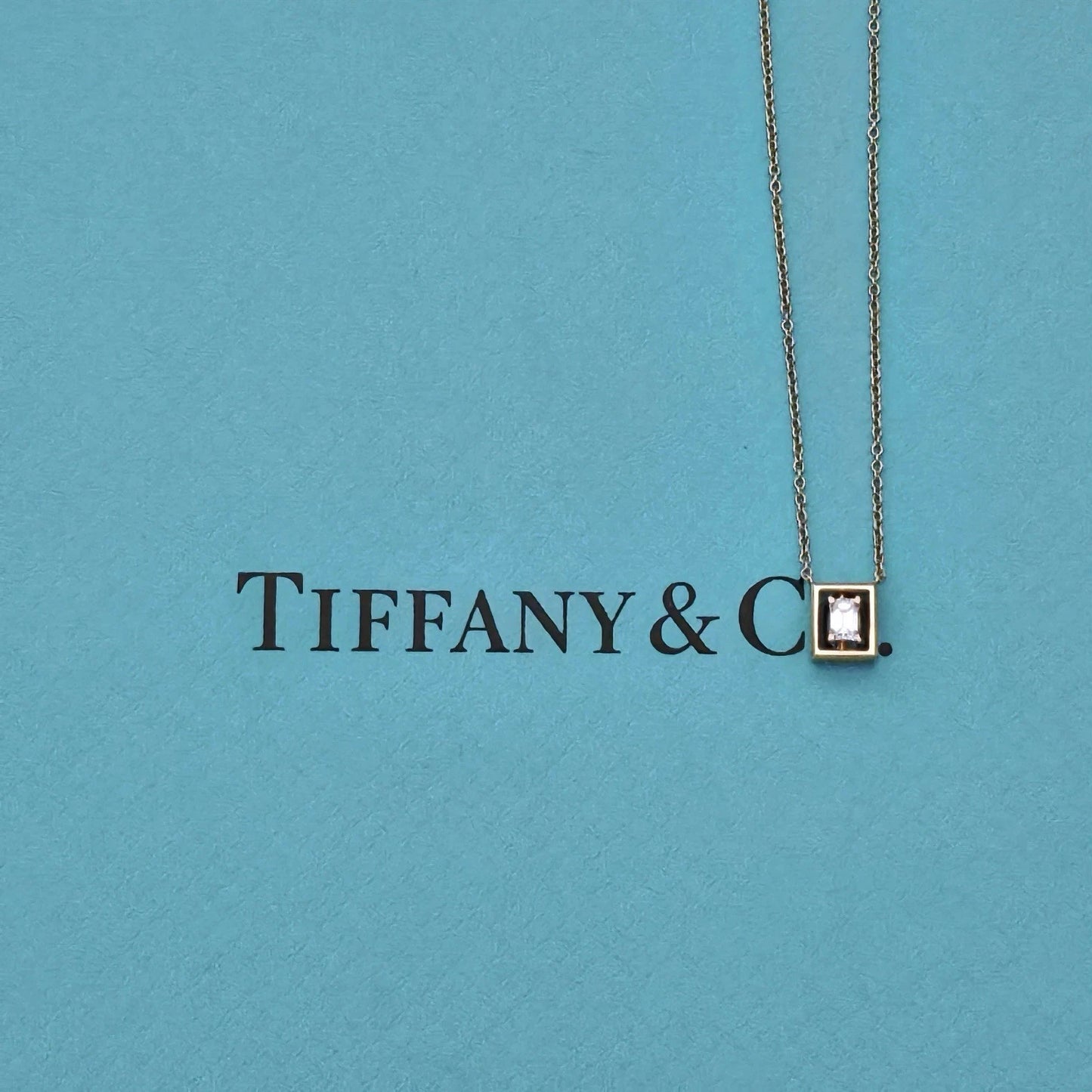 RARE Tiffany & Co. 18k Rose Gold Jewel Box Emerald Cut Diamond Necklace