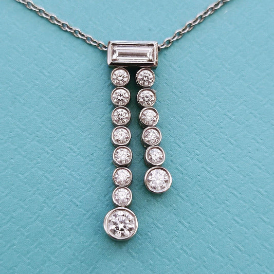 RARE Tiffany & Co. Platinum Diamond Jazz Double Drop Pendant Necklace