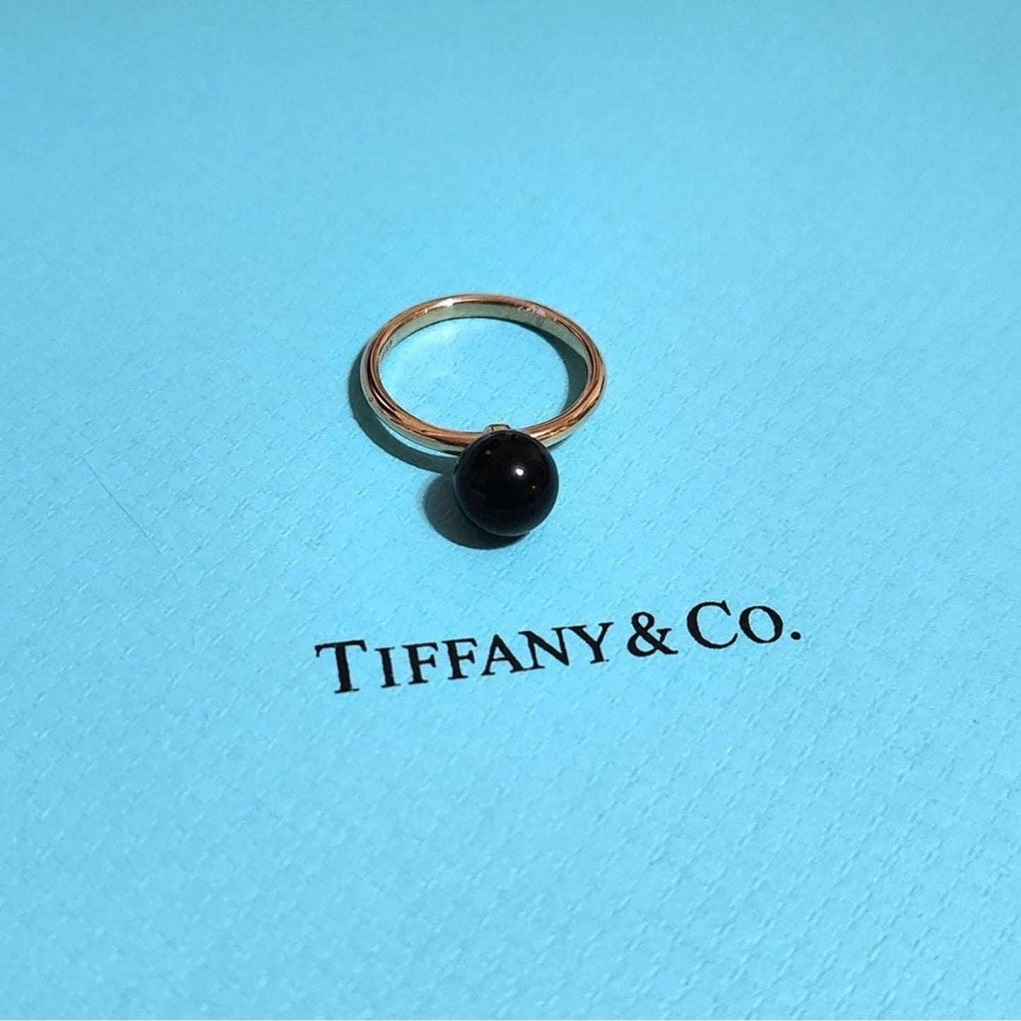RARE Tiffany & Co. 18K Rose Gold Onyx Hardwear Bead Ball Ring Size 5.75 US