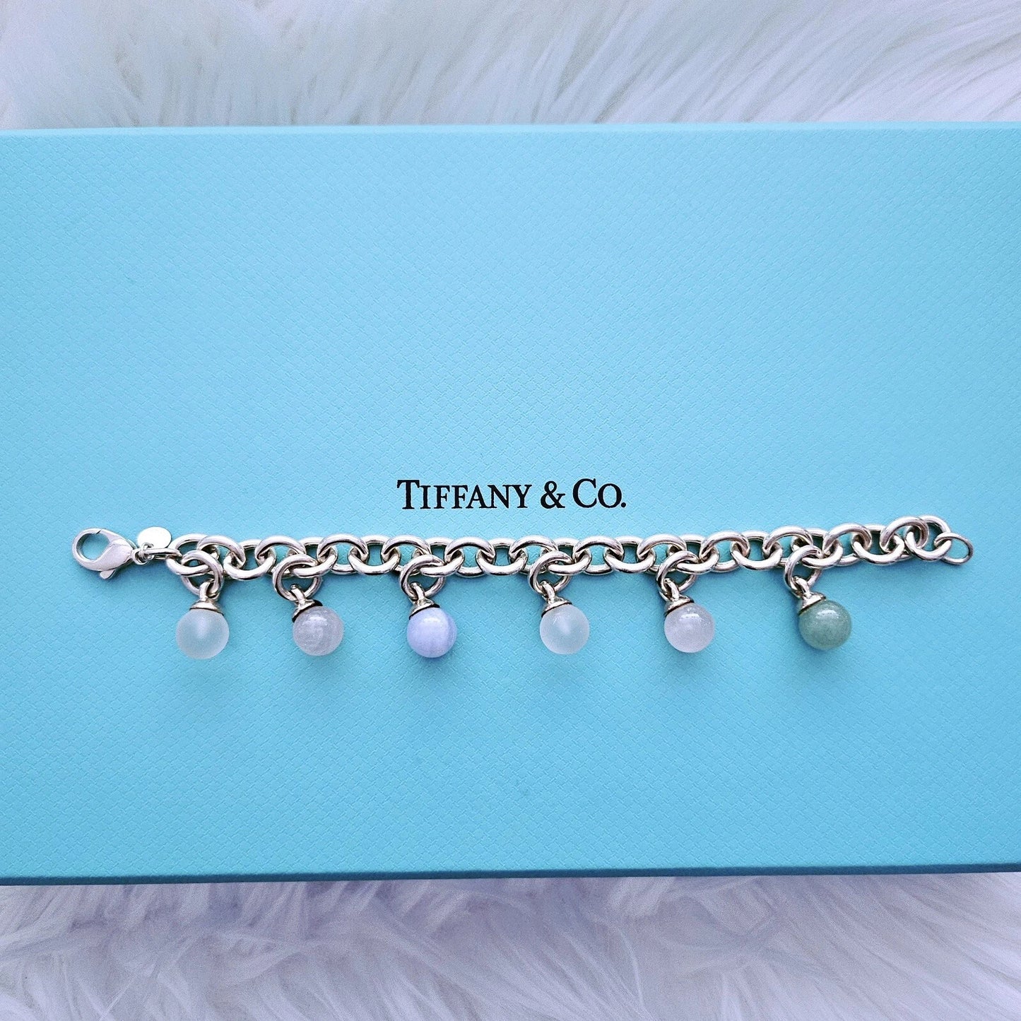 RARE Tiffany & Co. Fascination Gemstone Bracelet Dangle Charm Silver Bracelet