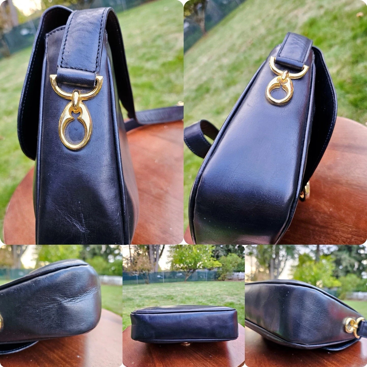 Vintage CELINE Horse Carriage Black Italy Leather Shoulder Bag