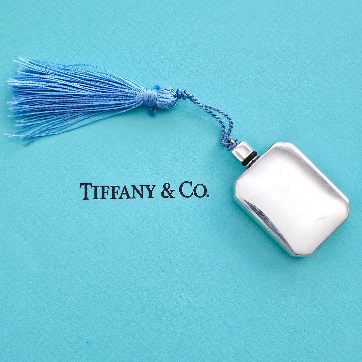 RARE Vintage Tiffany & Co. Antique Silver Perfume Flask Bottle With Blue Tassel