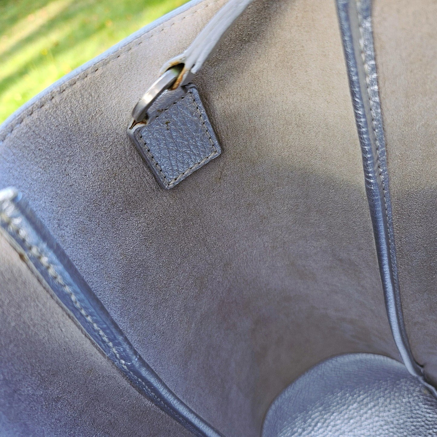 RARE Retired Tiffany & Co. Riley Pebbled Metallic Silver Leather Large Tote Bag