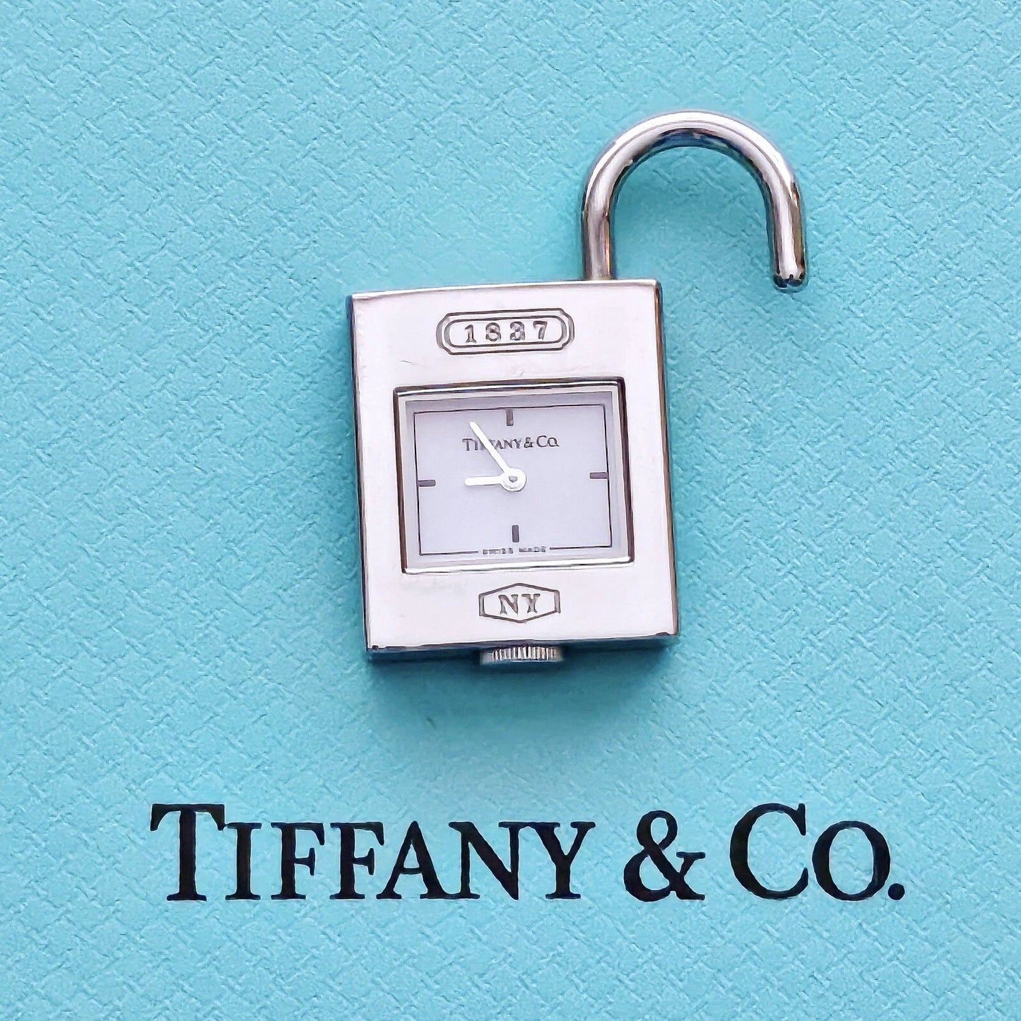Tiffany & Co. 1837 White Dial Padlock Stainless Steel Charm Pendant Swiss Watch