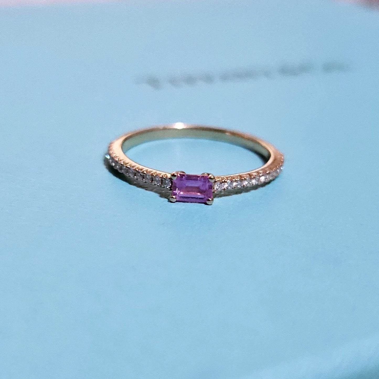 RARE Tiffany & Co. 18k Rose Gold Baguette Pink Sapphire Diamond Metro Novo Ring