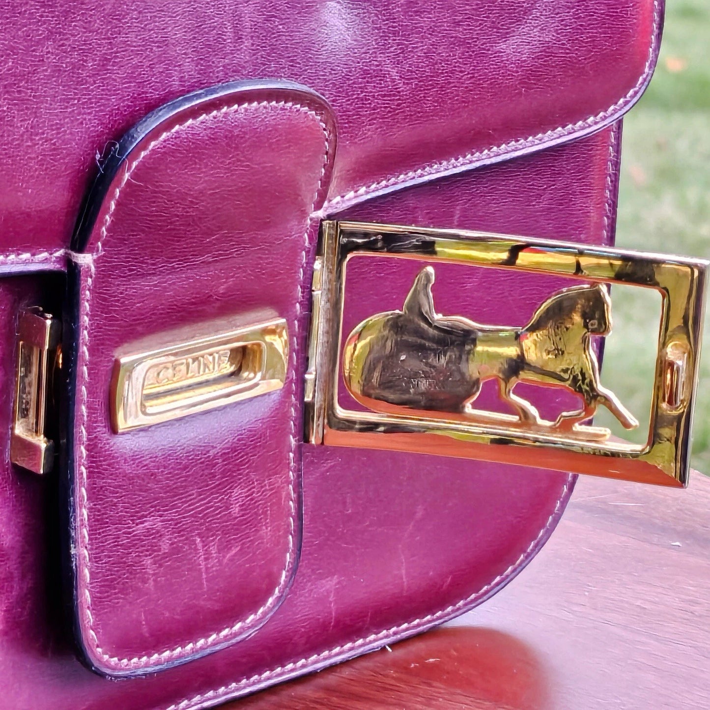 Vintage CELINE Horse Carriage Burgundy Italy Leather Shoulder Bag w Wallet