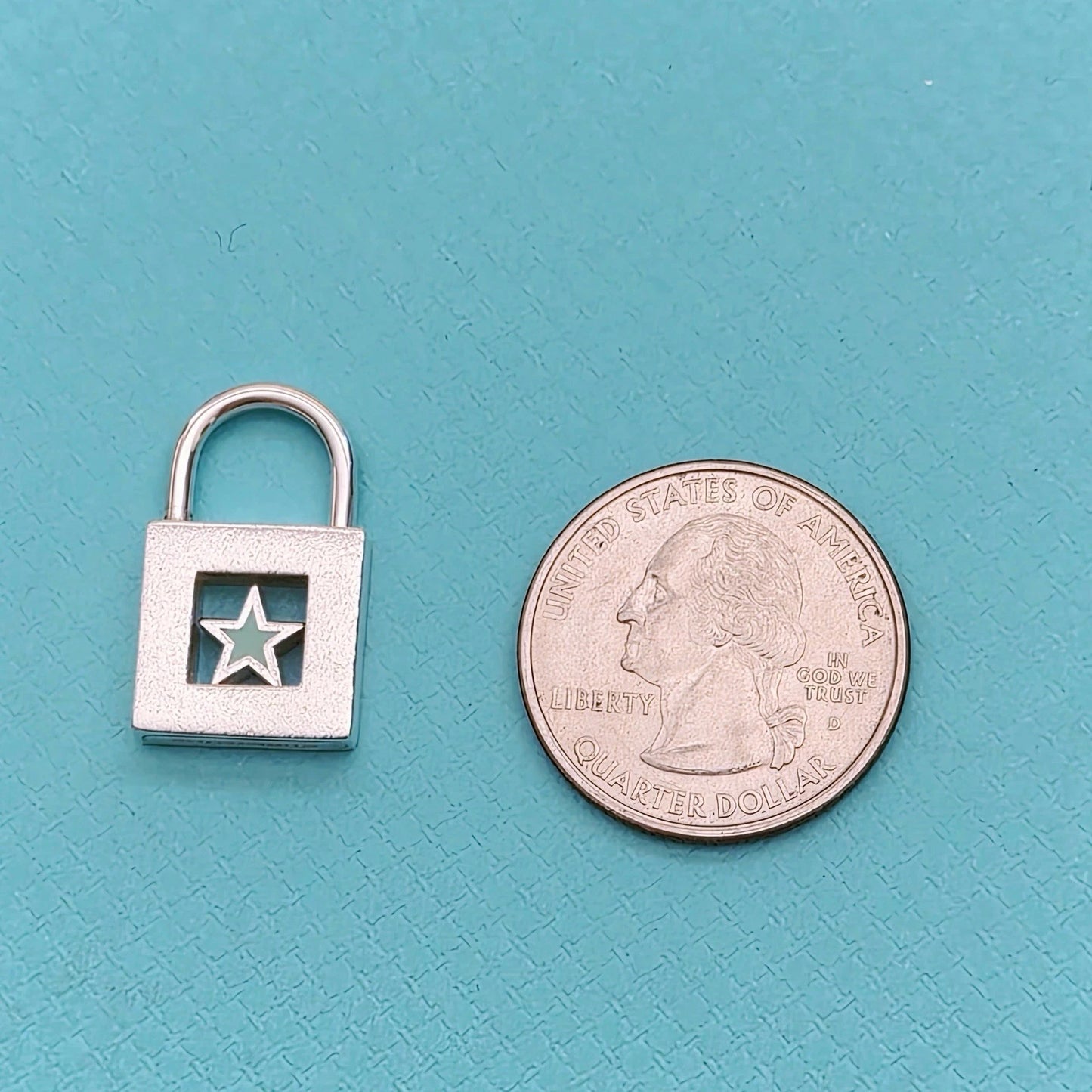 RARE Tiffany & Co Blue Enamel Star Lock Padlock Openable Charm Pendant