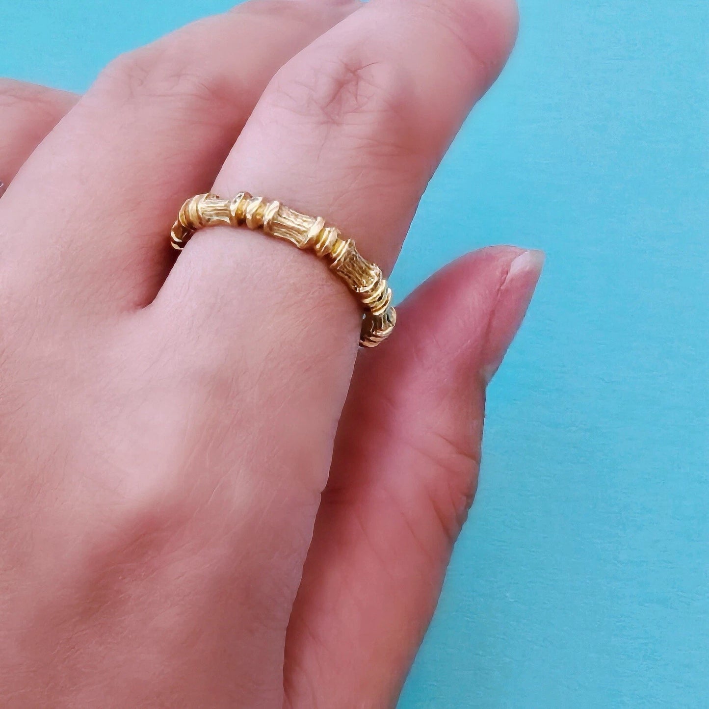 RARE Vintage Tiffany & Co. 18k Yellow Gold Bamboo Stacking Ring Band