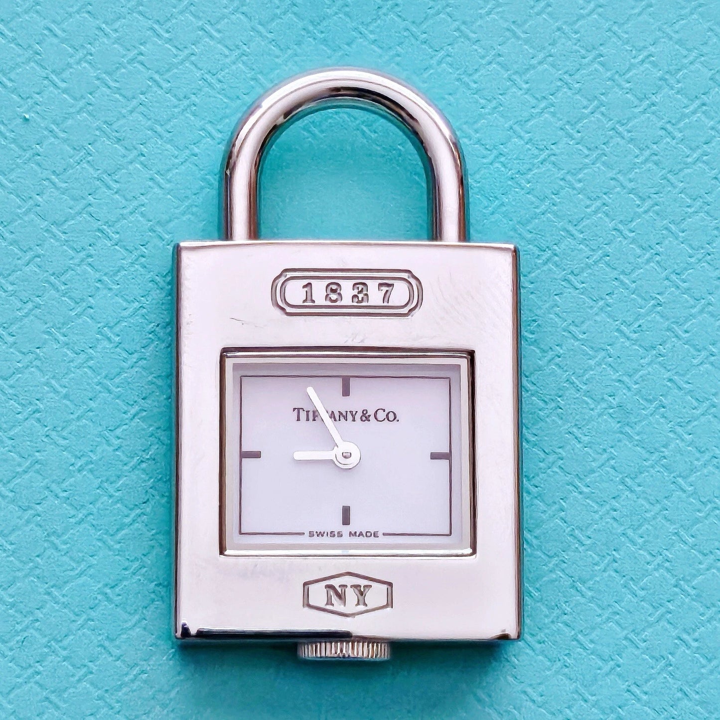 Tiffany & Co. 1837 White Dial Padlock Stainless Steel Charm Pendant Swiss Watch