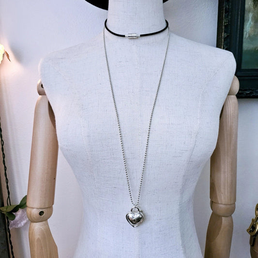 Vintage Tiffany & Co. Large Heart Padlock & Key 18k Silver Pendant Necklace 34”