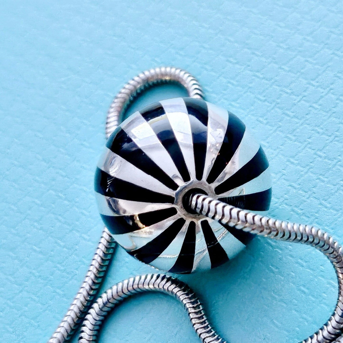 RARE Vintage Tiffany & Co. Black Enamel Sterling Silver Stripe Ball Necklace