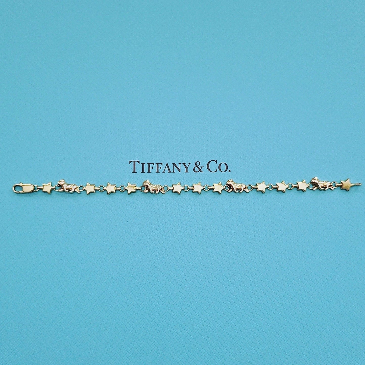 OOAK Vintage Tiffany & Co. Chain Of Star Bulldog Puffed Link 18k Yellow Gold Bracelet