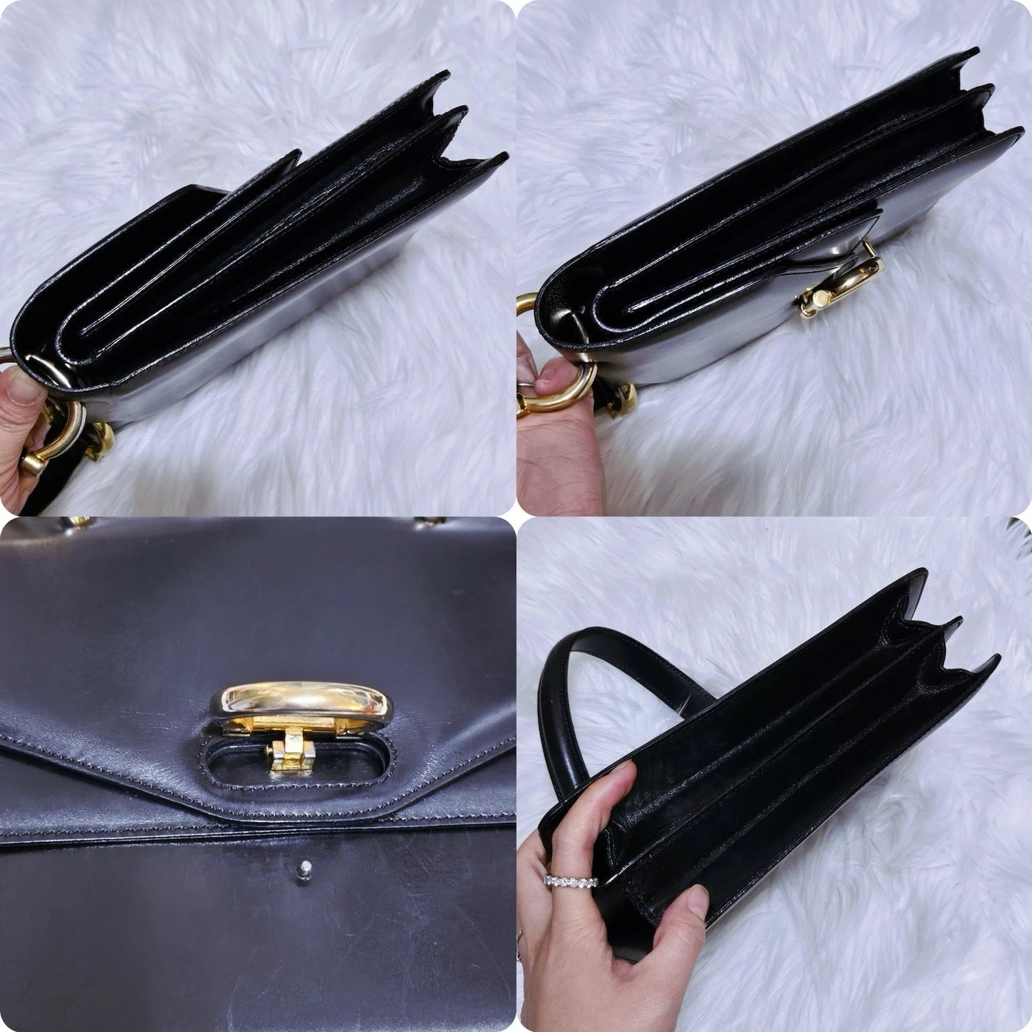 Vintage CELINE Black Leather And Gold Tone Circa 1990 Top Handle Handbag