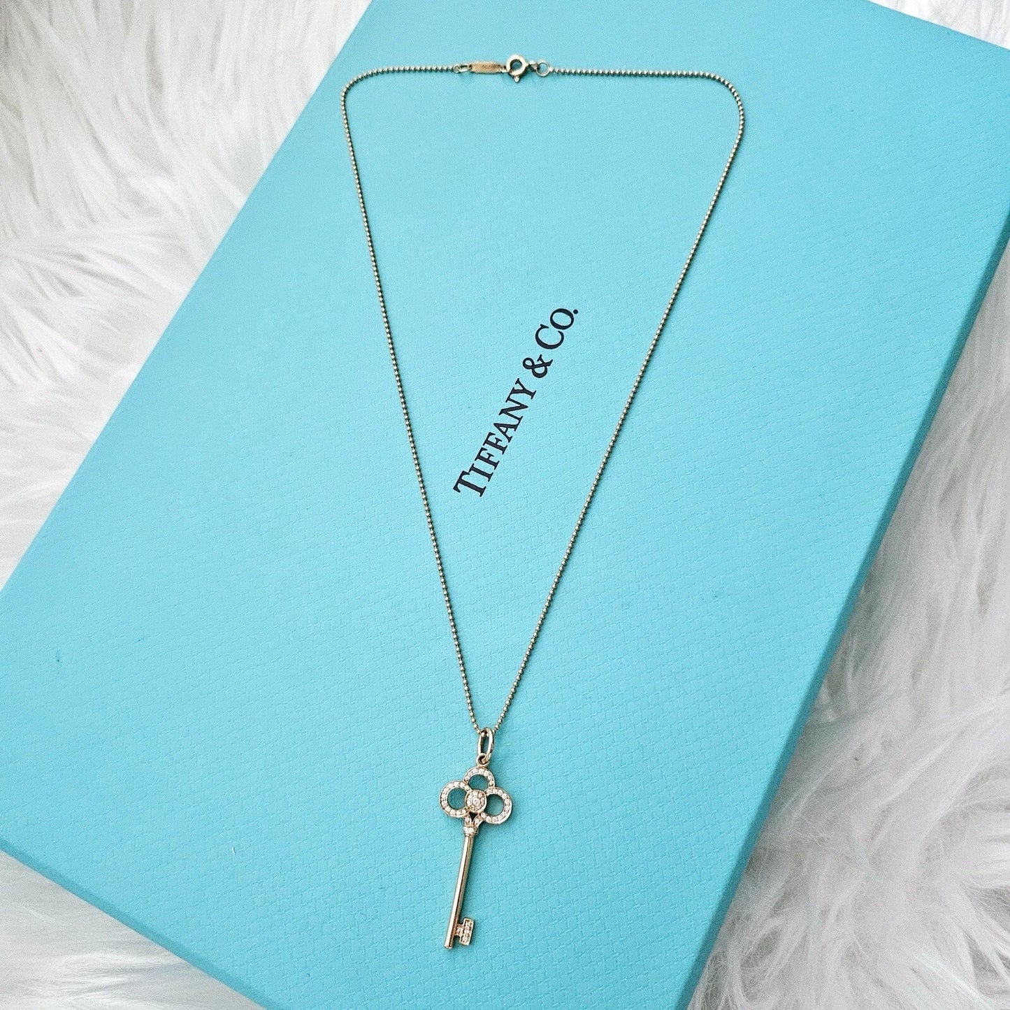 $4,800 Tiffany & Co. 18k Rose Gold Diamond Crown Key Pendant Necklace