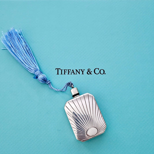 RARE Vintage Tiffany & Co. Antique Silver Perfume Flask Bottle With Blue Tassel