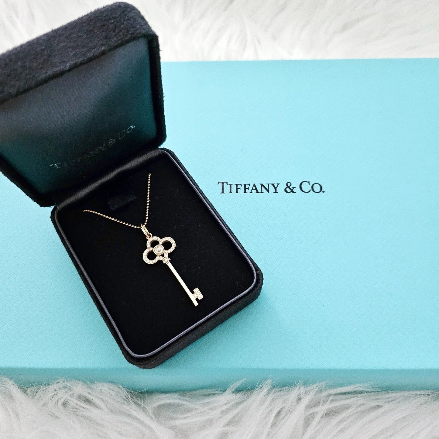 $4,800 Tiffany & Co. 18k Rose Gold Diamond Crown Key Pendant Necklace