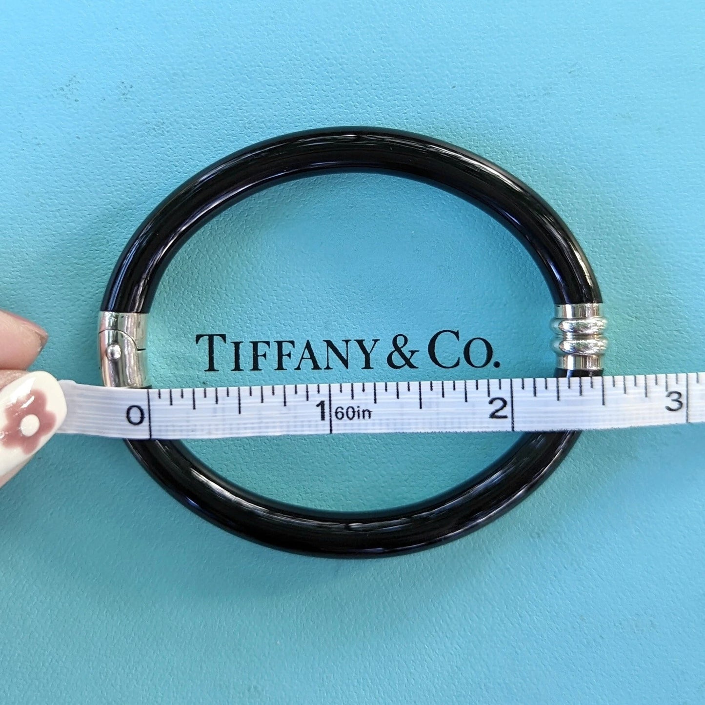 RARE Tiffany & Co Black Enamel Silver Hinge Cuff Bangle Bracelet