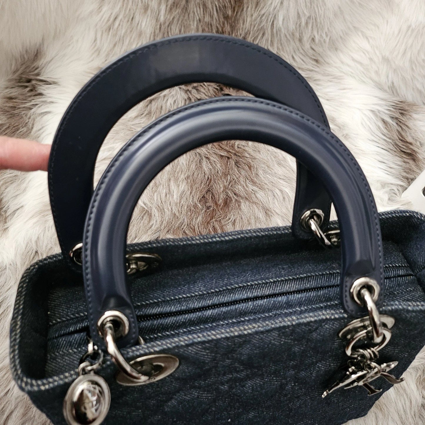 RARE Vintage CHRISTIAN DIOR Blue Cannage Quilted Denim Medium Lady Dior Bag